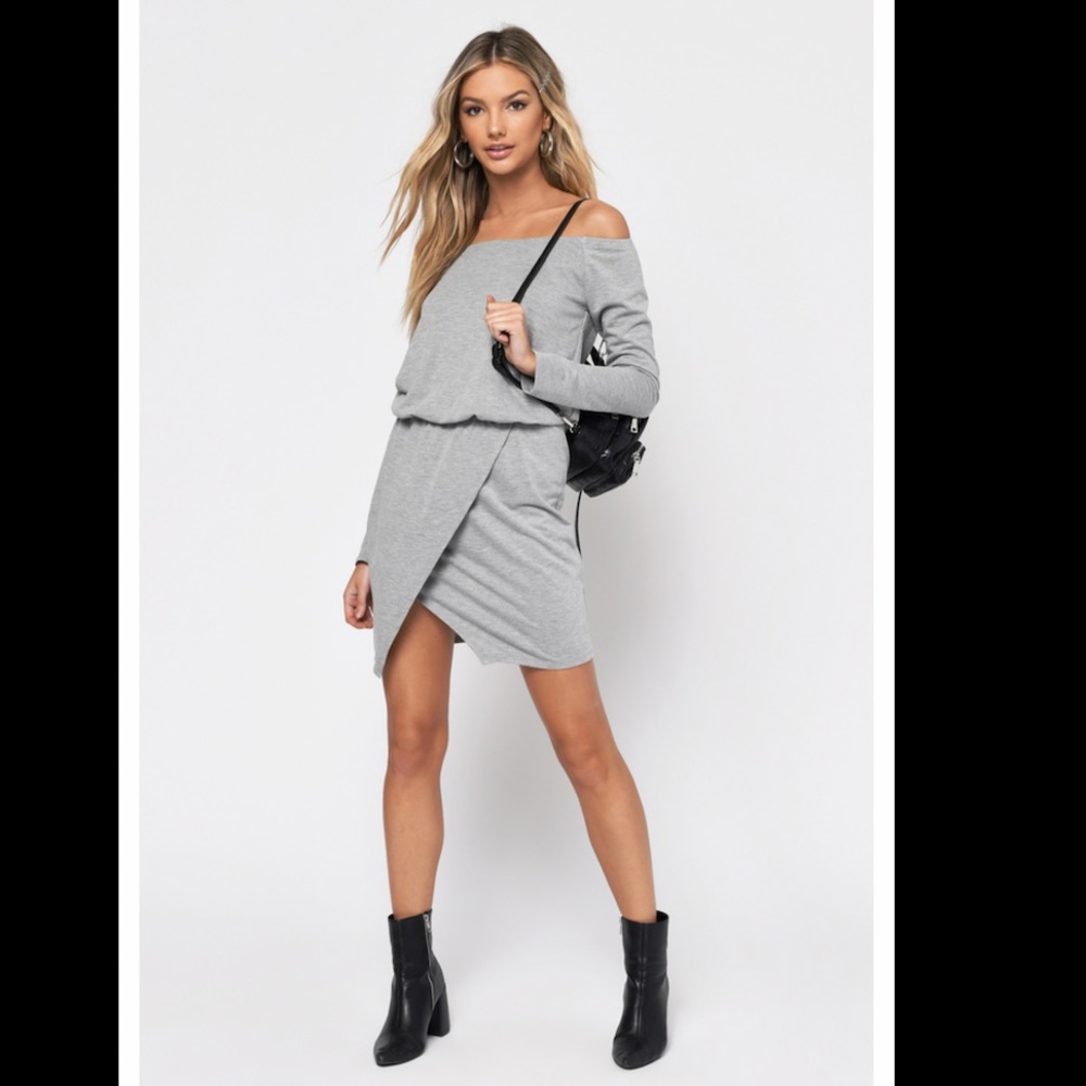 Tobi Joelle Heather Gray Off Shoulder Wrap Dress